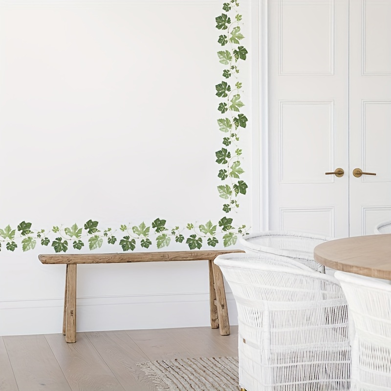 Green Hanging Leaf Wall Decals, Removable Fresh Plant Leaves Flower Vines Wall  Stickers, Green Plants Wall Mural, Green Leaves Wall Art Decor For Kids