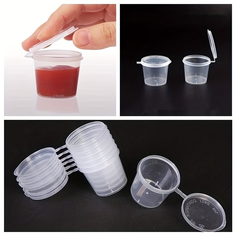 100 Pack Clear Plastic Hinged Sauce Container Disposable Clear Hinged Lid  Plastic Containers Ketchup Sauce Jello Shot Box