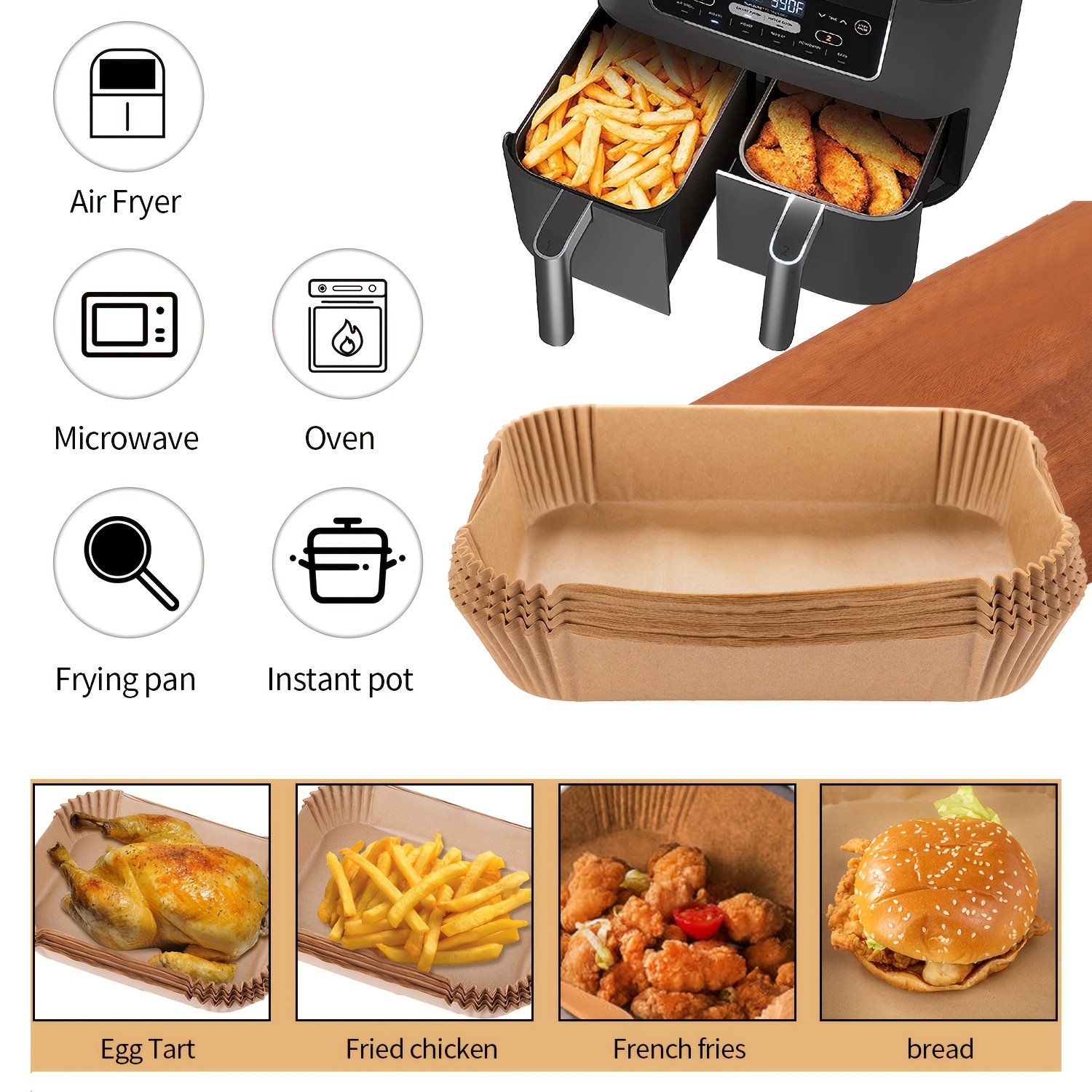Air Fryer Disposable Paper Liner for Ninja Foodi Dual Air Fryer,100 PCS  Waterproof Air Fryer Paper Filters Nonstick Parchment Paper Liners Cooking