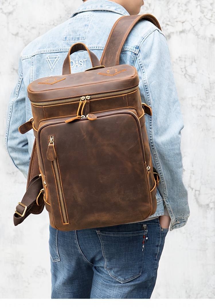 Blu Flut Men's Backpack, Vintage Simple Leather Large Capacity Backpack,  Casual Outdoor Travel Backpack, Men's Laptop Backpack - Temu