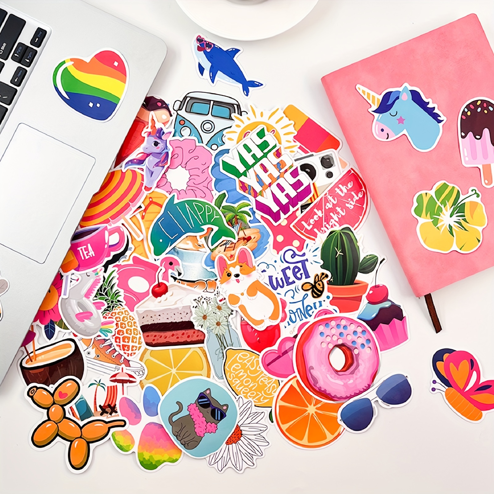  Water Bottle Stickers for Kids Adults, Cute Vinyl Laptop  Stickers Packs Aesthetic Waterproof for Teens Kids Girls (Pink) :  Electronics