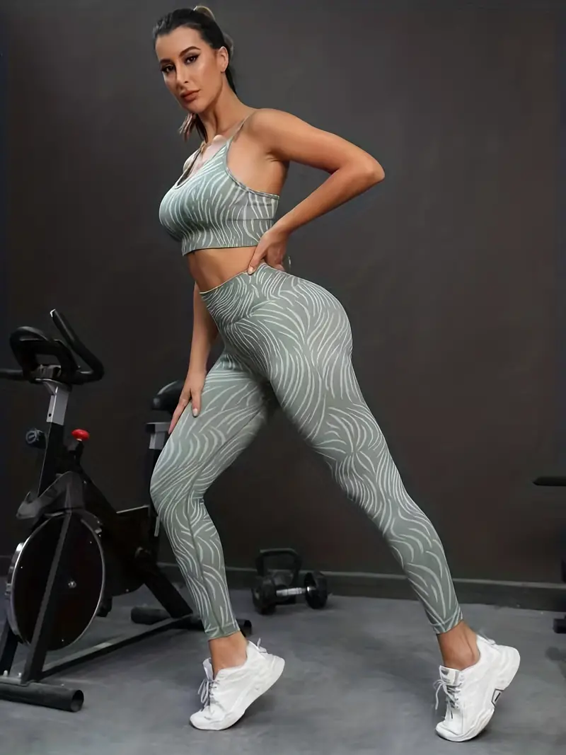 Seamless Printed Yoga Set Sexy Camisole Sports Bra Leggings - Temu
