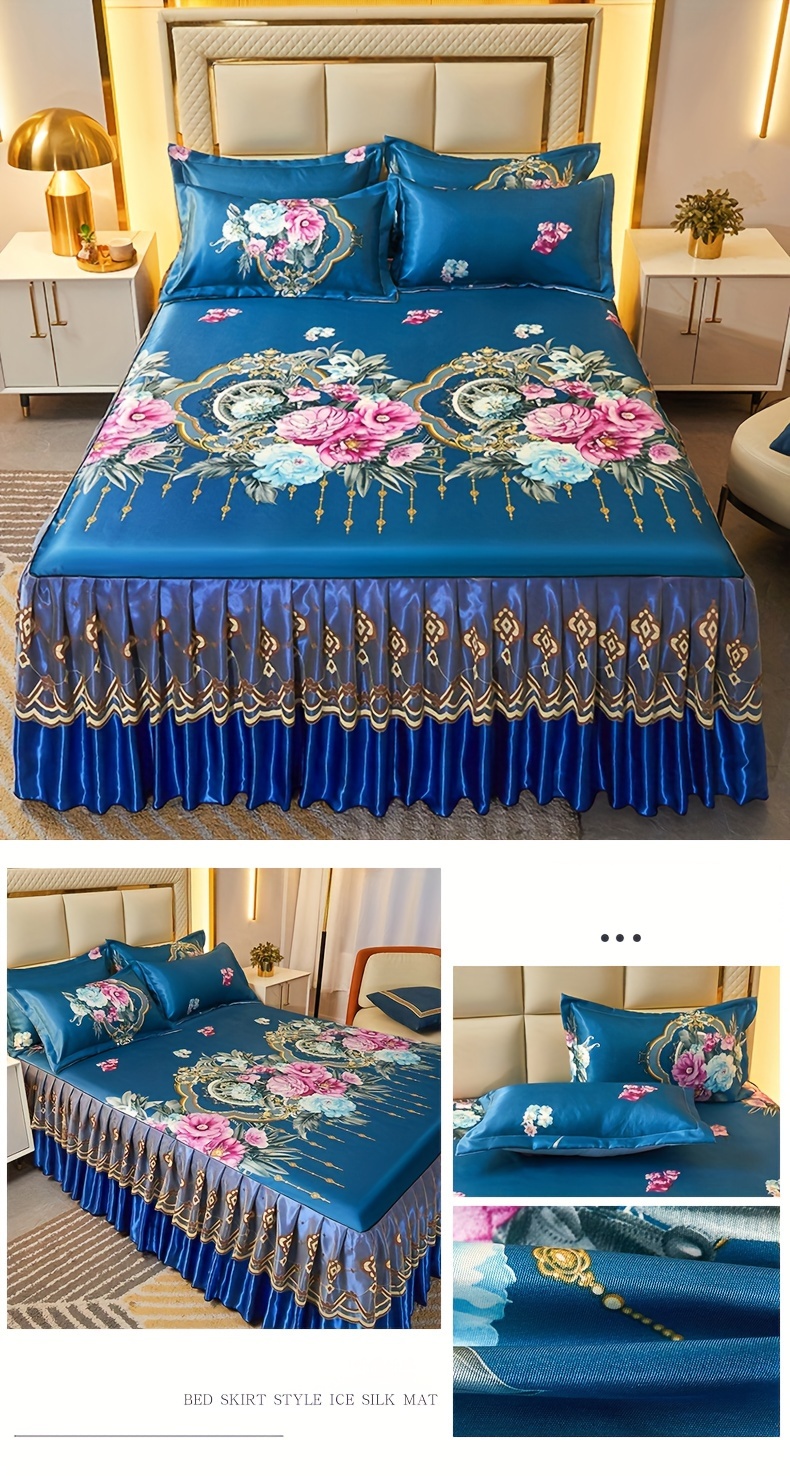 2pcs 3pcs jacquard bed skirt set with pillowcases lace hem floral pattern soft comfortable machine washable polyester   contemporary style woven fabric 120g single double size options details 16