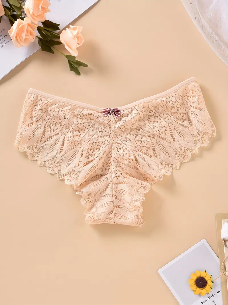 Sexy Lace Cheeky Panties, Strappy Low Cut Cheekies With Bow Tie, Women's  Lingerie & Underwear
