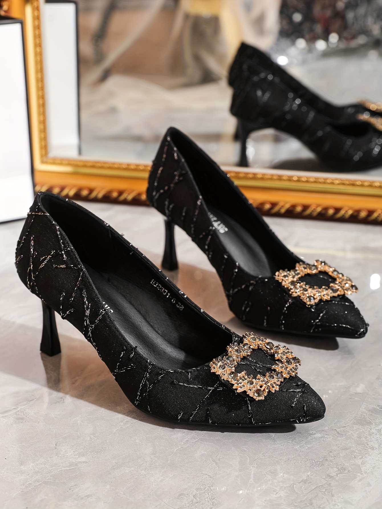 elegante damen schwarze stiletto pumps strass schnalle Temu Austria