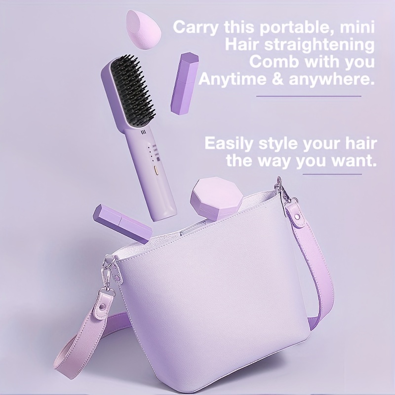 Genai Portable Cordless Hair Straightener Brush Portable - Temu