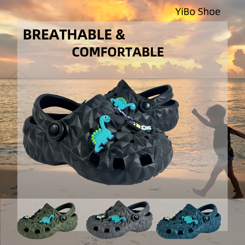 Casual Breathable Clogs With Cute Cartoon Charms For Boys, Quick Drying Lightweight Anti Slip Clogs For Indoor Outdoor Shower Beach Pool, All Seasons