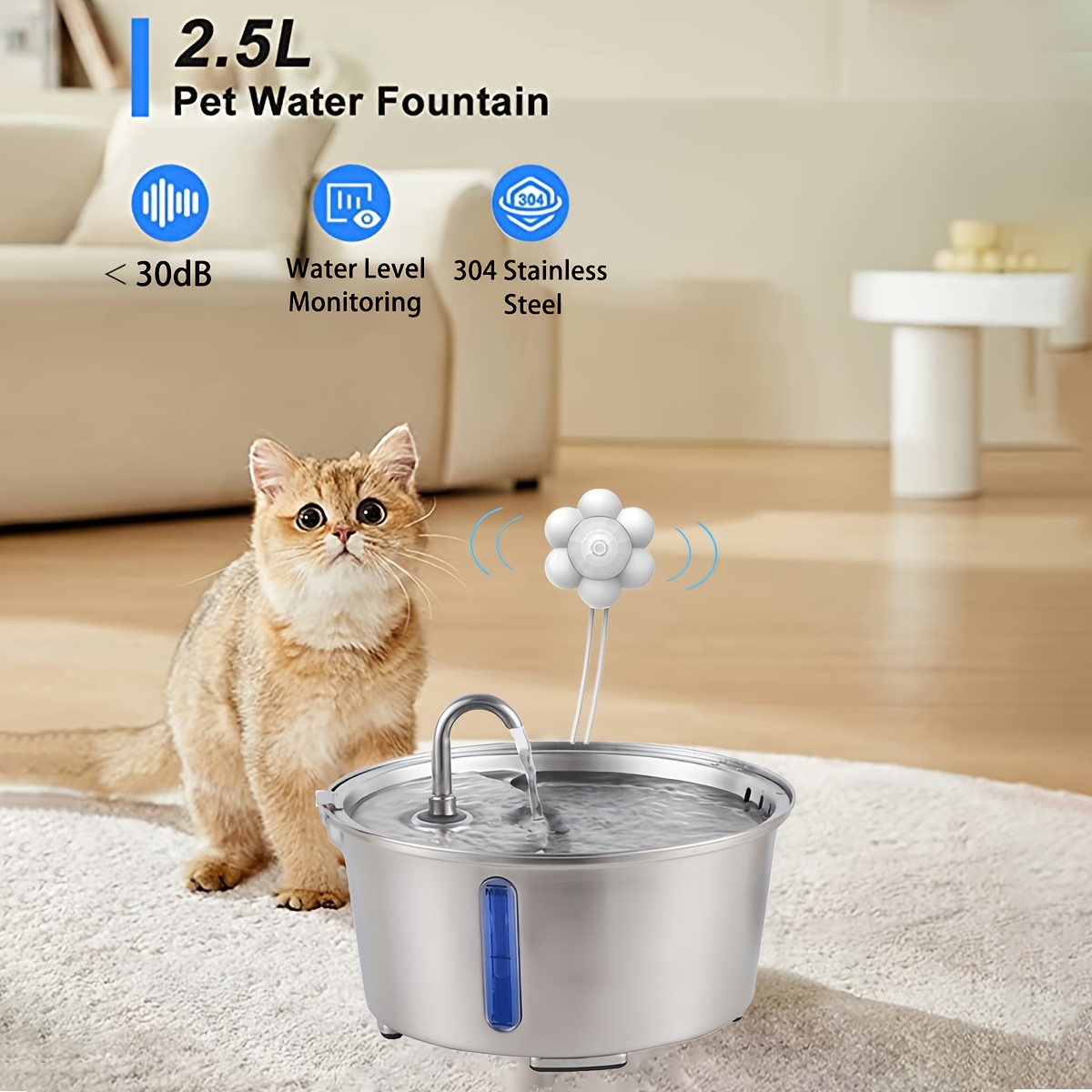 Fuente para gatos recargable con sensor