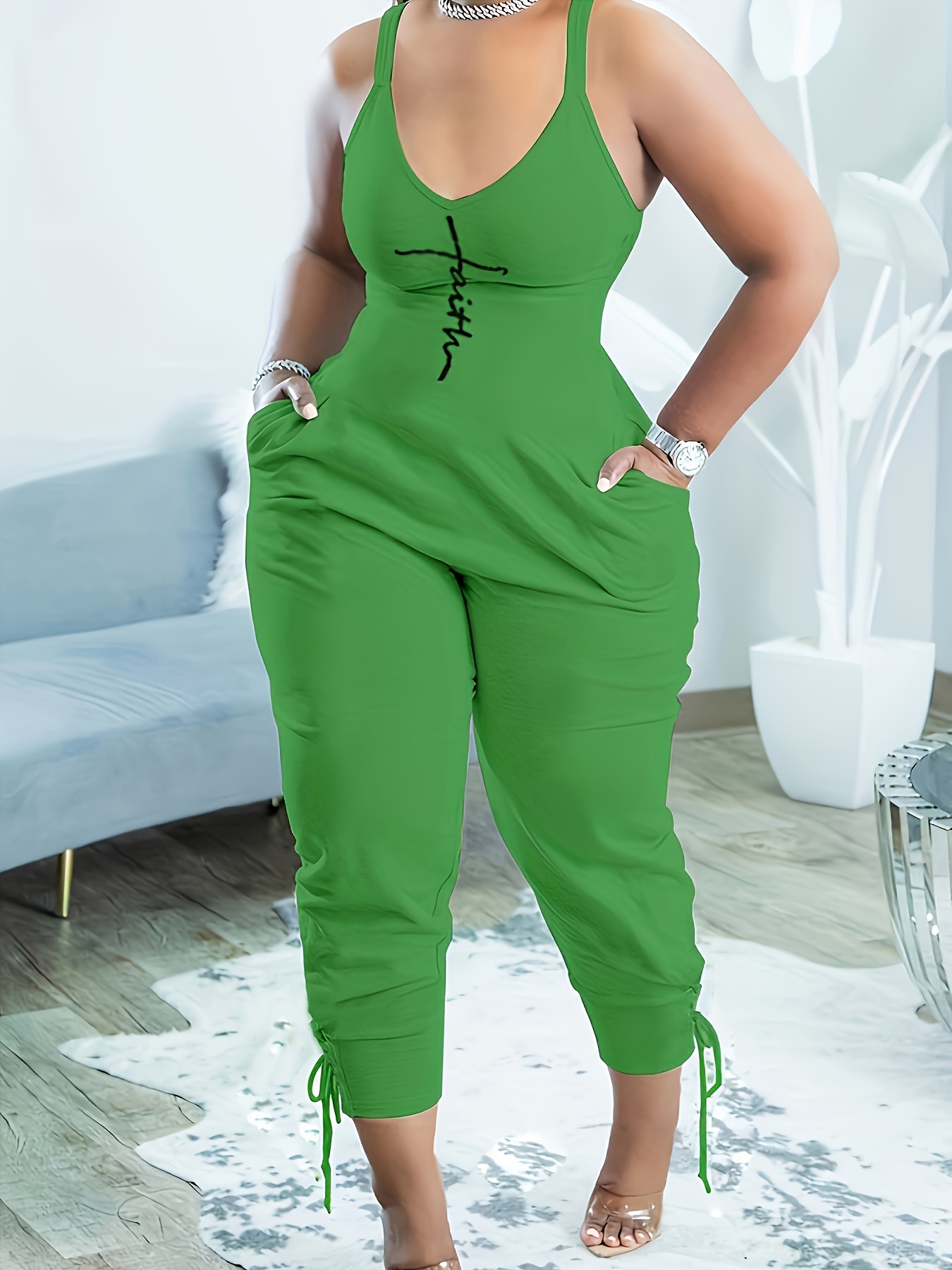 Plus Size Women's Clothing Printed V-neck Jumpsuit New Casual Wide