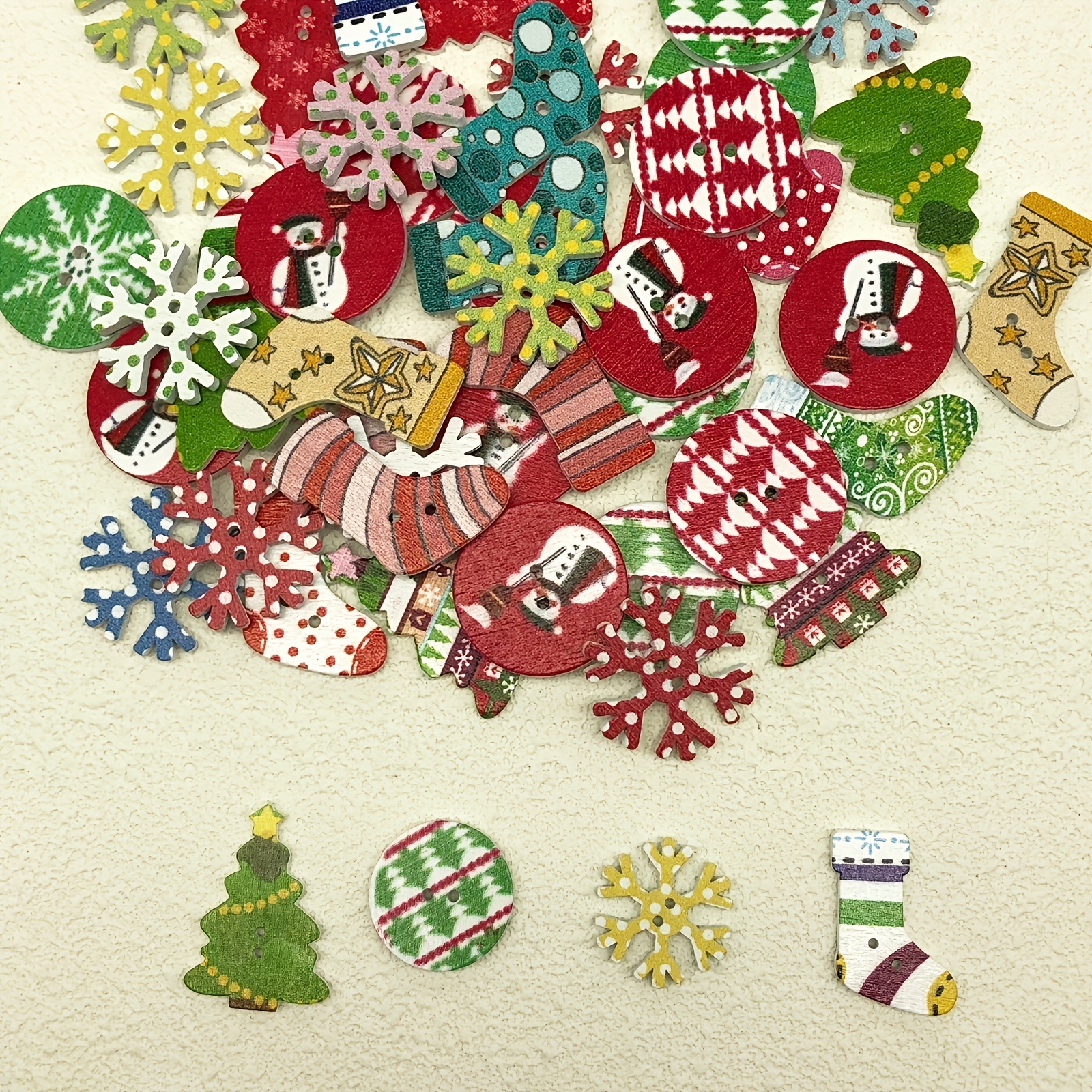 Mixed Color Style Christmas Button Crafts Wooden Christmas - Temu