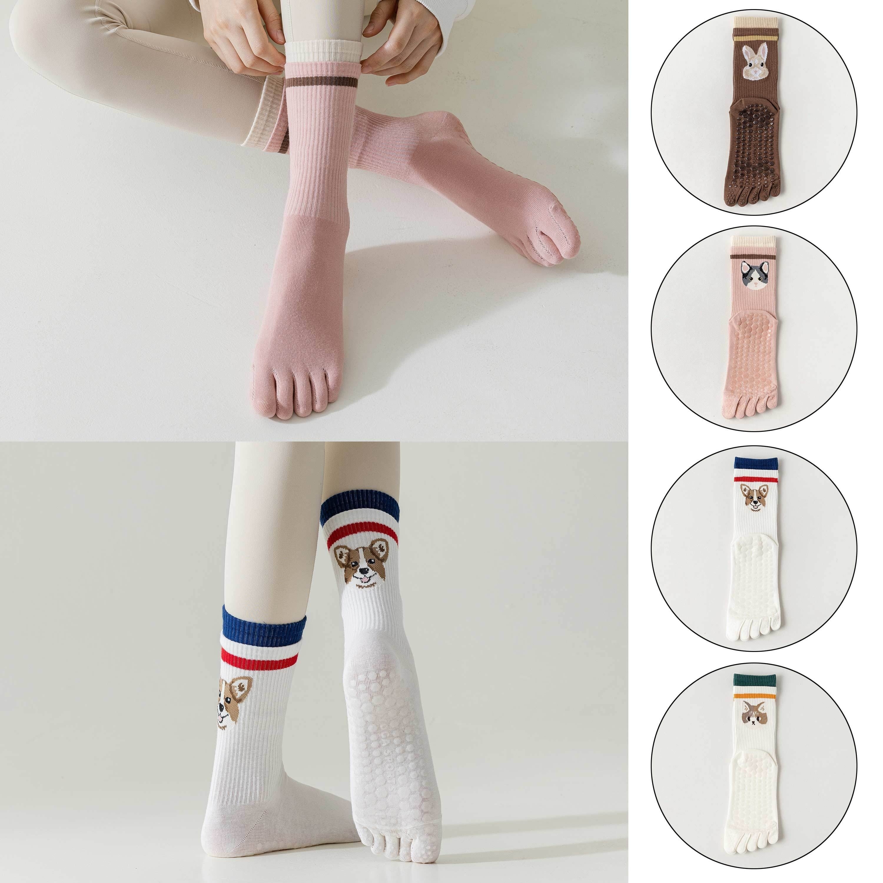 2 Pairs Non Slip Yoga Socks With Grips,non-slip Five Toe Socks For Pilates,  Barre, Ballet, Fitness