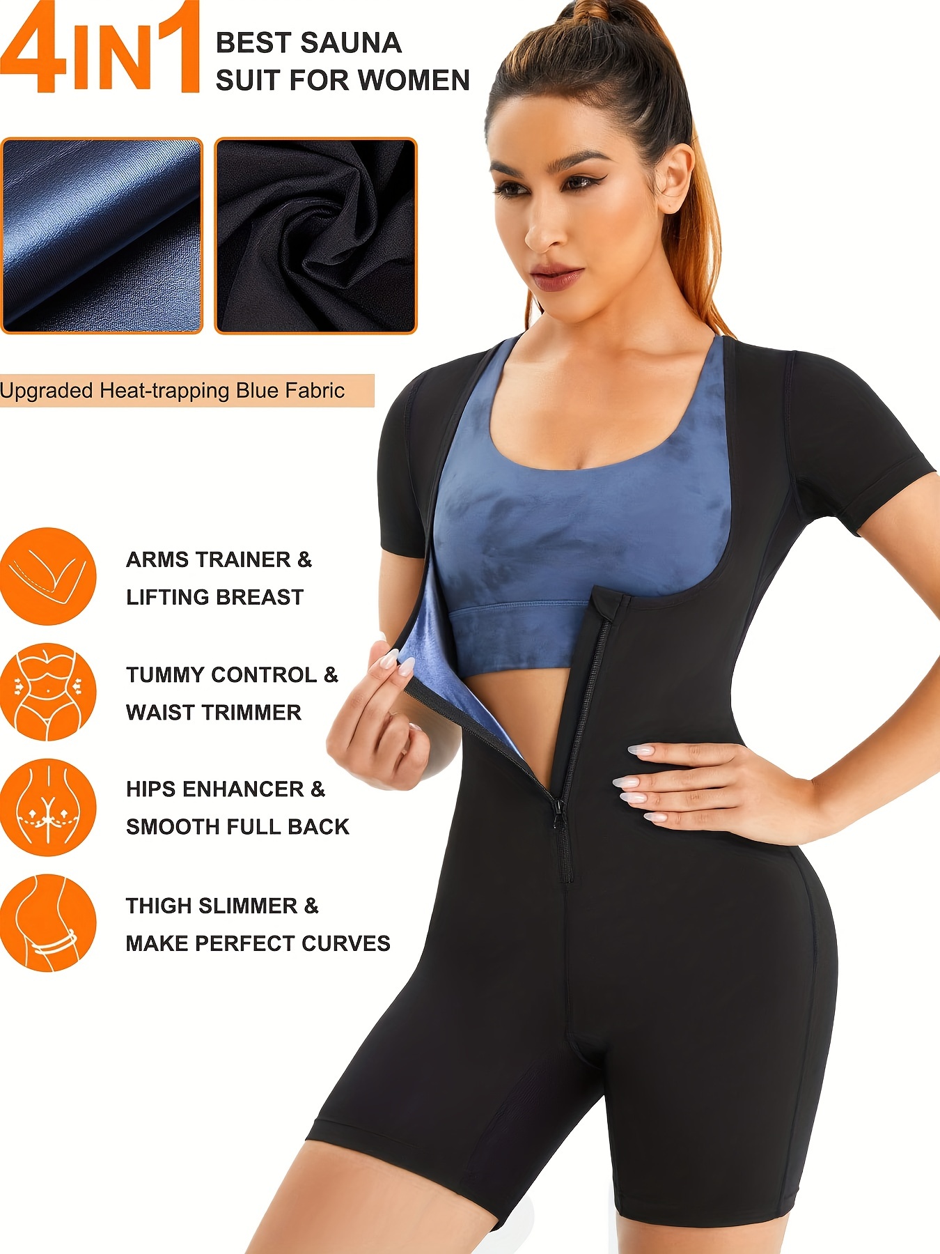 Buy Womens Sauna Suit for Weight Loss Full Body Shapewear Bodysuit Sweat  Neoprene Slimming Workout Shaper with Sleeves at