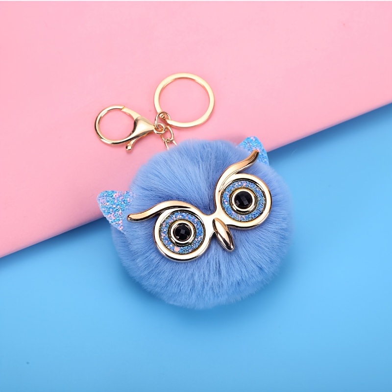 Puffball Owl Faux Fur Pom Pom Keychain Handbag Purse Jewellry Holder  Keyring Backpack Pendants