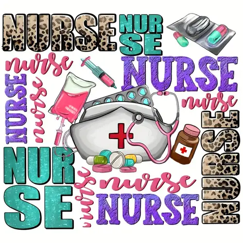 8pcs Pink Nurse Theme Iron On Patches, Sew On Embroidered Applique