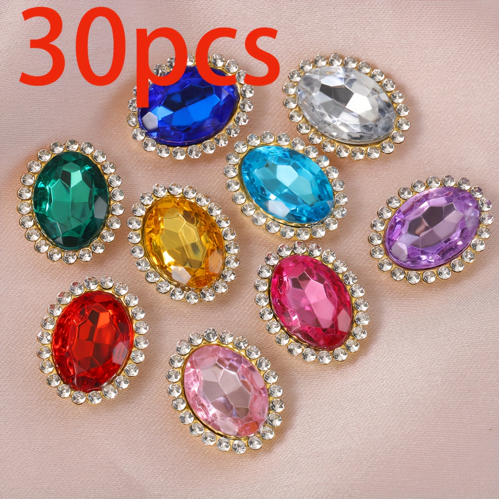E-shop 30 Stück 1,4x1,9 cm Goldene Kristall-Oval-Bohrer, Bunte Kristall-Strasssteine, Armband Halskette Schmuck Zubehör