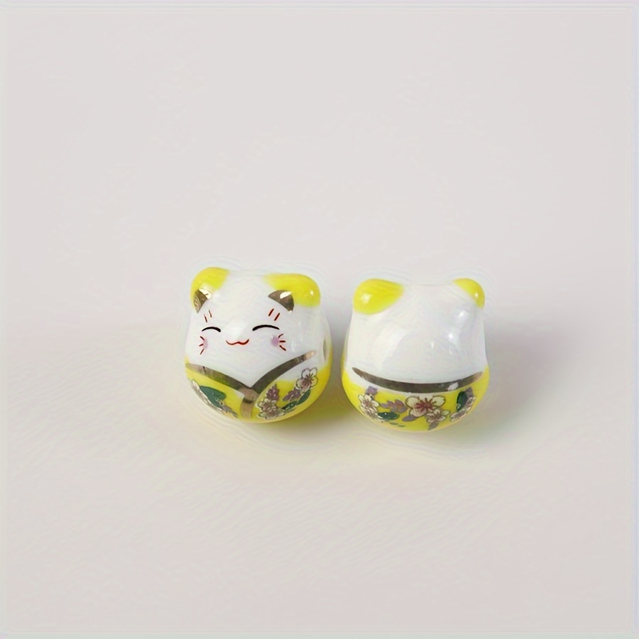 Ceramic Lucky Cat Beads Printed Beads Diy - Temu