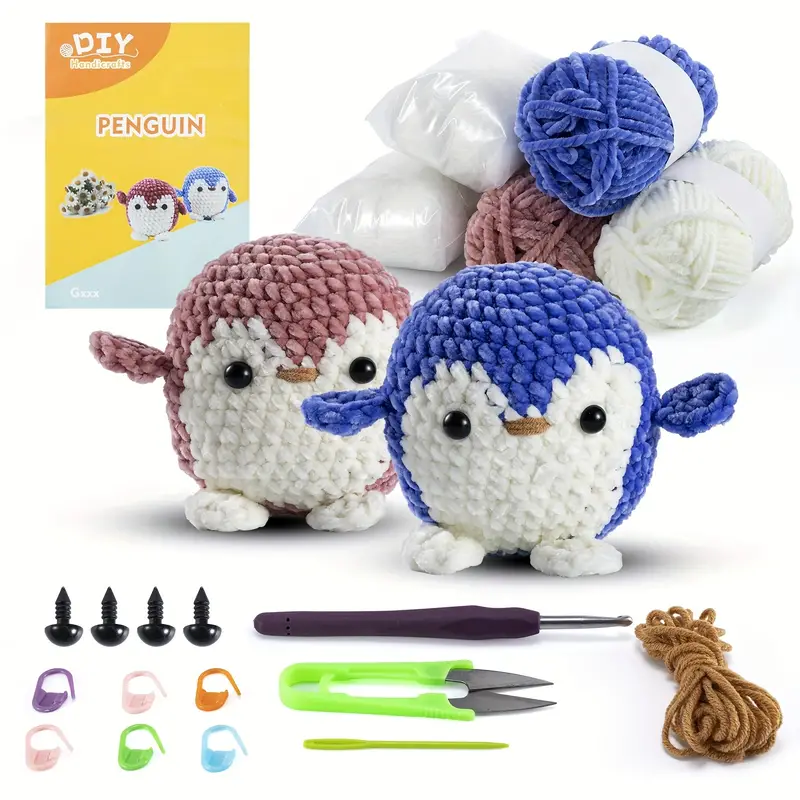 2pcs/set Crochet Kit For Beginners, Include 2pcs Penguins Crochet Kit For  Students, Includes Complete Material Pack, With Step By Step Instruction An