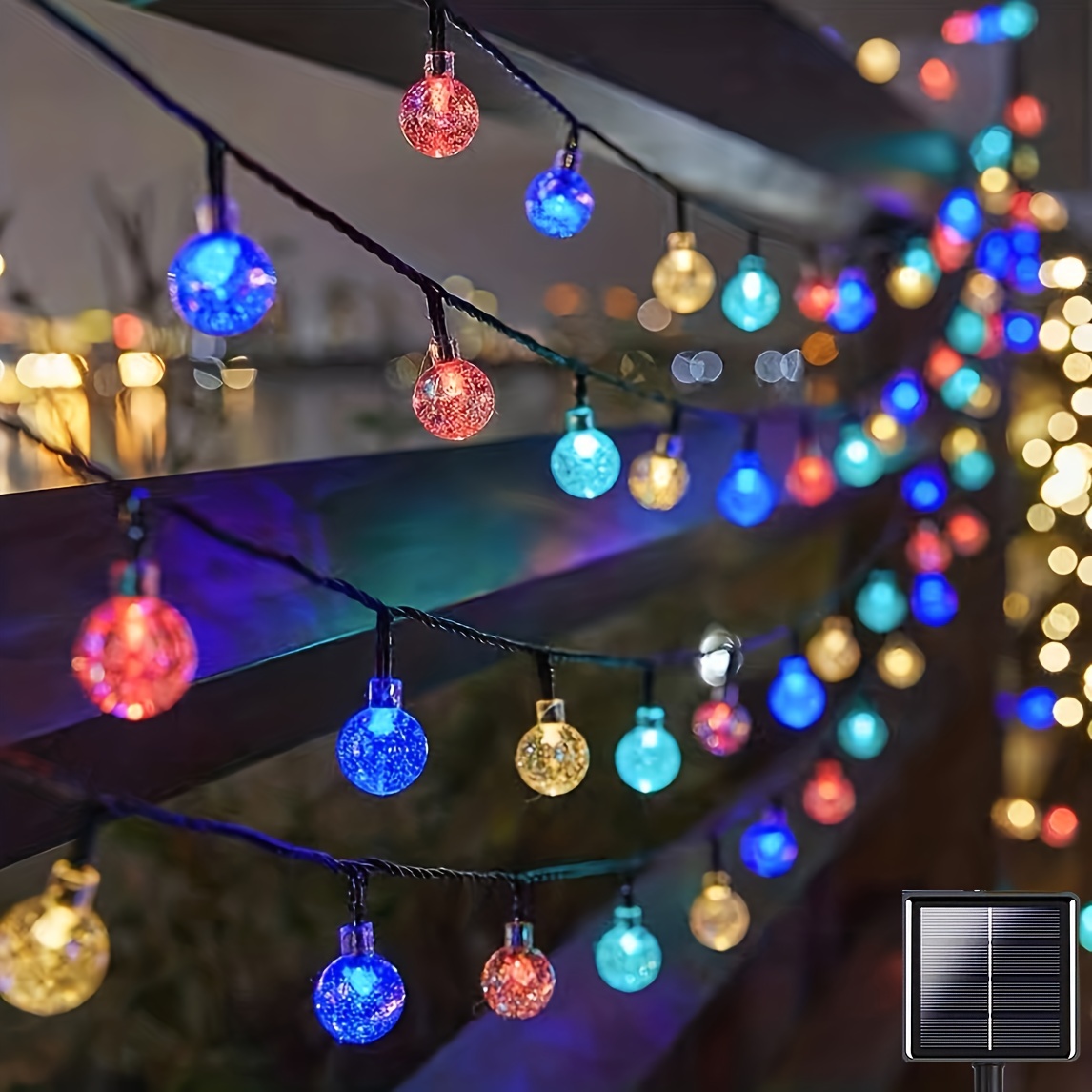 Guirlandes solaires à l'extérieur, 100 Leds 12M boules de cristal colorées  Guirlandes LED, 8 modes ampoules étanches guirlandes lumineuses, pour  décoration extérieure, jardin, terrasse, mariag