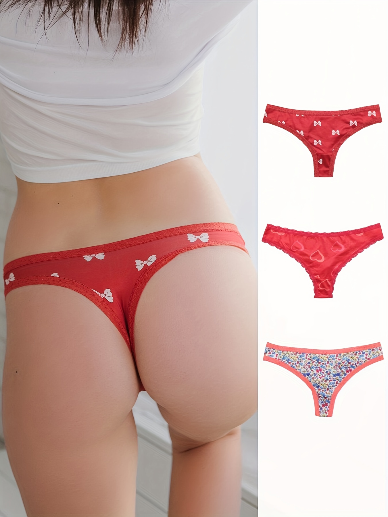 Contrast Lace Thongs Soft Comfy Bow Tie Intimates Panties - Temu