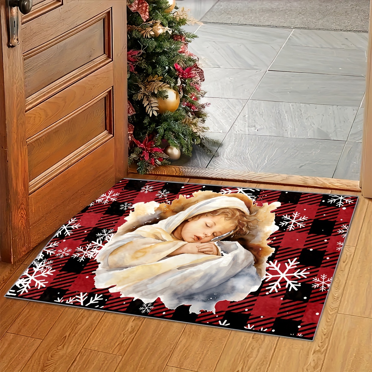 Christmas Decorations,christmas Floor Mat, Indoor Rug Non-slip Door Mat,  Christmas Pattern Indoor Home Decor Christmas Doormat Rug, Bath Mat1pcs-red