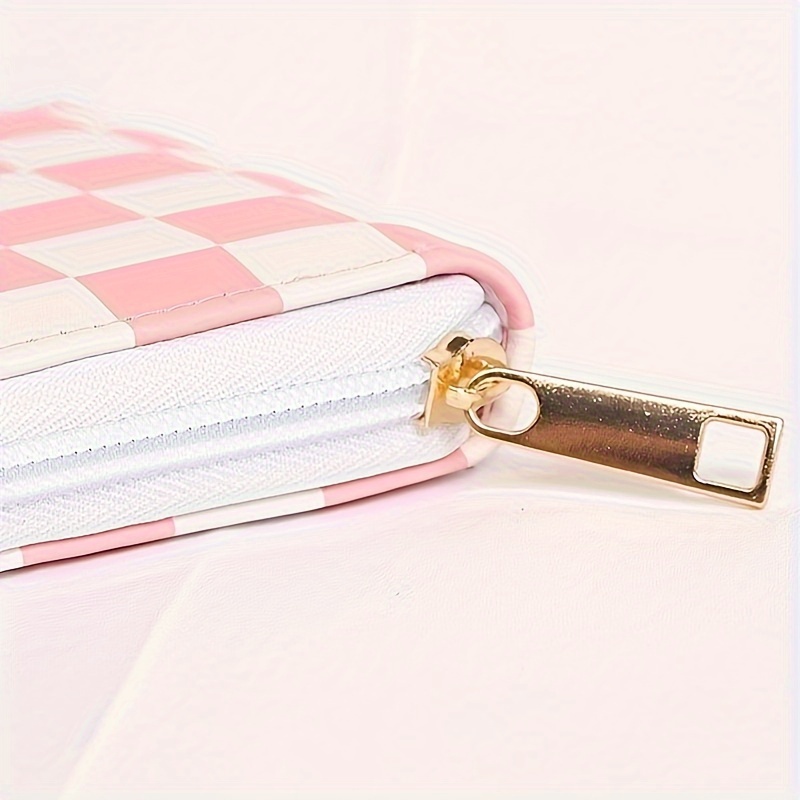 Retro Classicschort Wallet, Mini Clutch Zipper Around Coin Purse, Women's  Portable Card Holder With Checkerboard Pattern - Temu