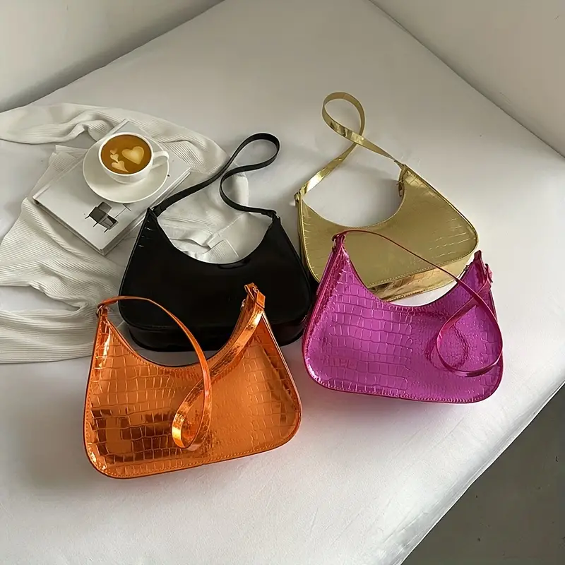 Fashionable Texture Solid Color Single-shoulder Baguette Bag