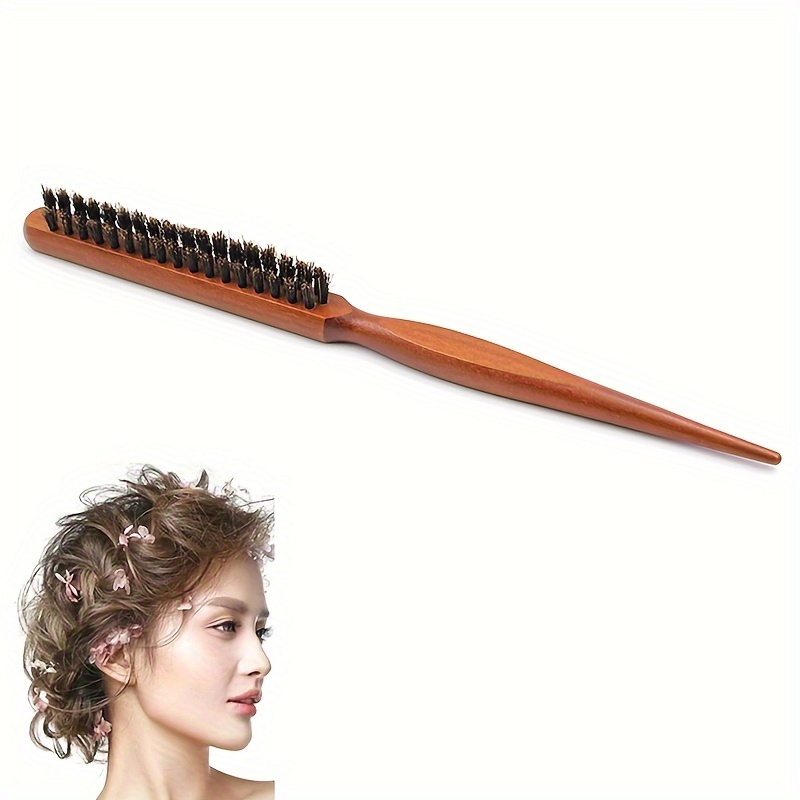 

Natural Hair Brush Slim Line Comb Wood Handle Soft For Men And Women Professional Salon Hairbrush Hairdressing Barber Tool Volume, Curling Thin Hair, Bangs, Beard