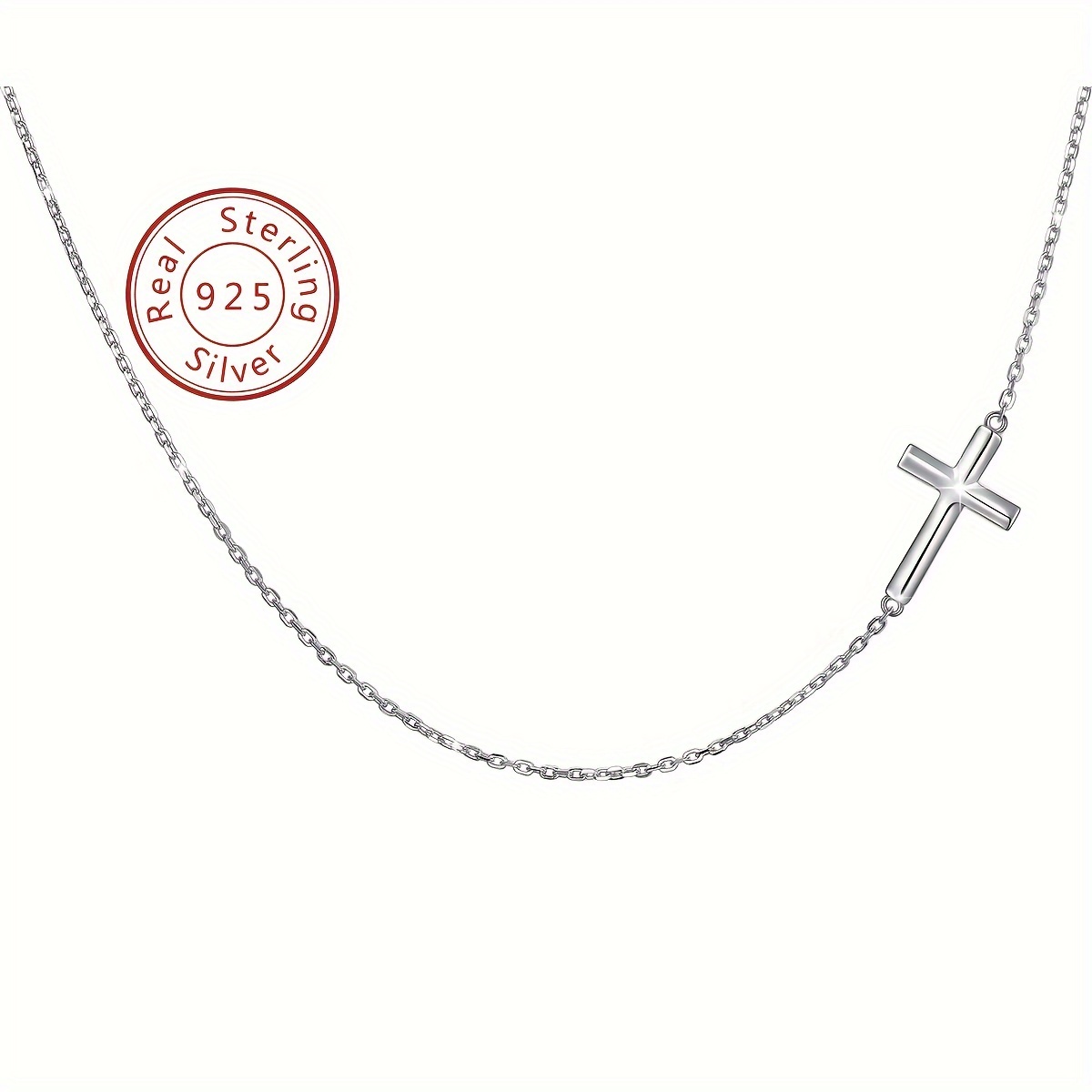 

925 Sterling Silver Glossy Cross Pendant Thin Chain Necklace Simple Style Clavicle Chain Birthday Gift Valentine's Day Gift