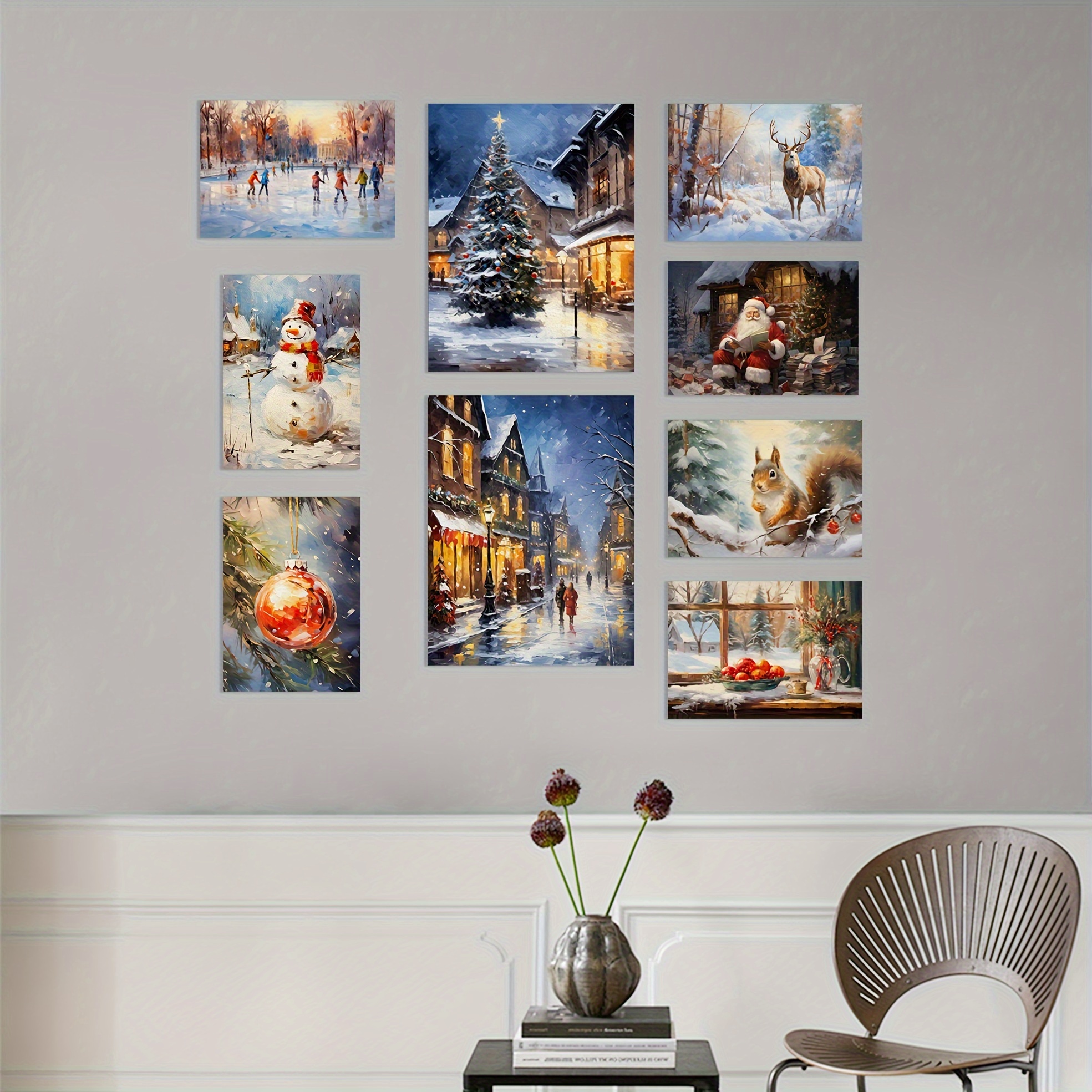 Canvas Poster Modern Art Large Size Christmas Night Snowy - Temu