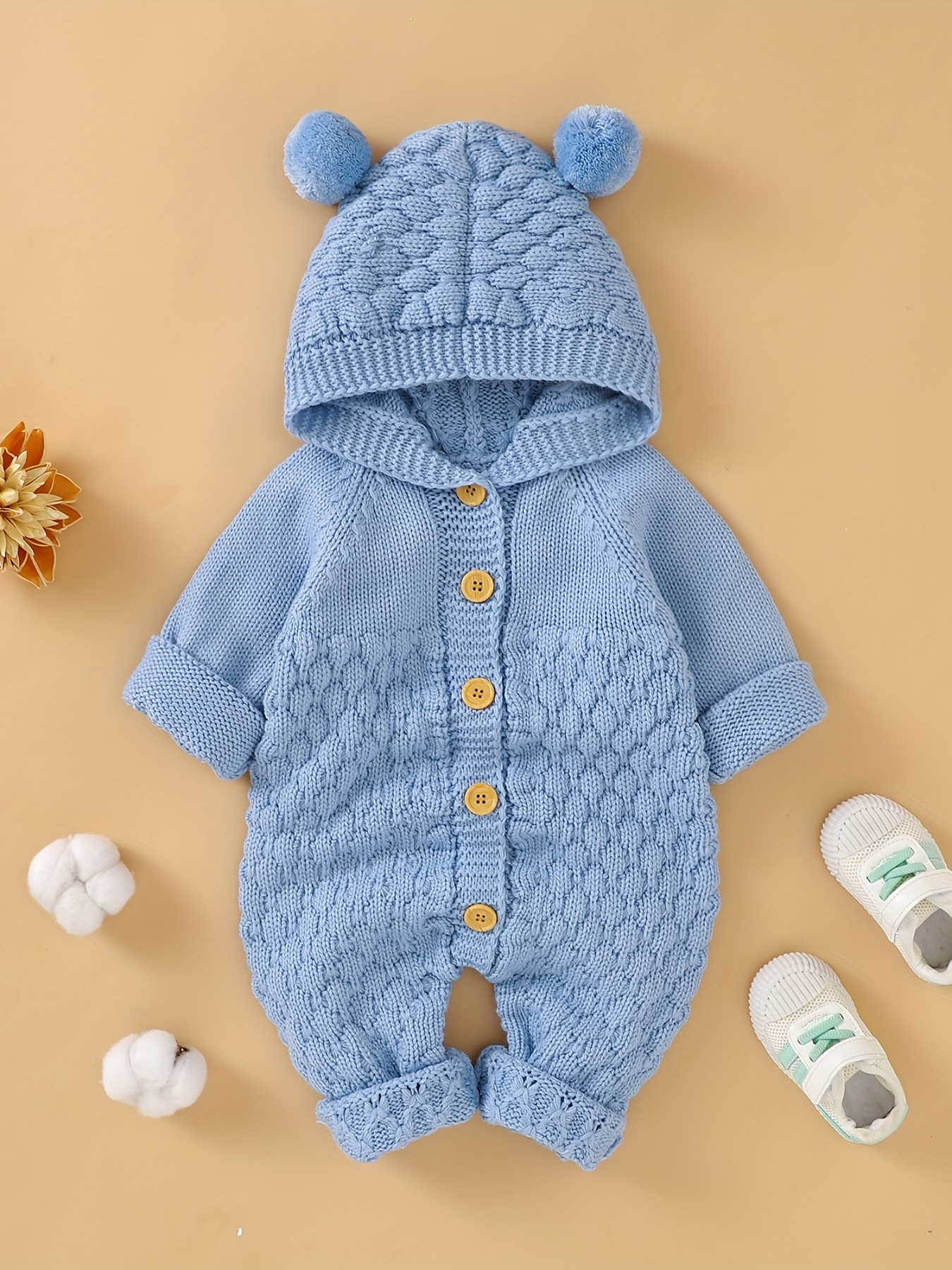 Adorable & Thermal Kids 3D Ear Knitted Romper - Long Sleeve Baby Bodysuits Sunset 0.0-944.88inch