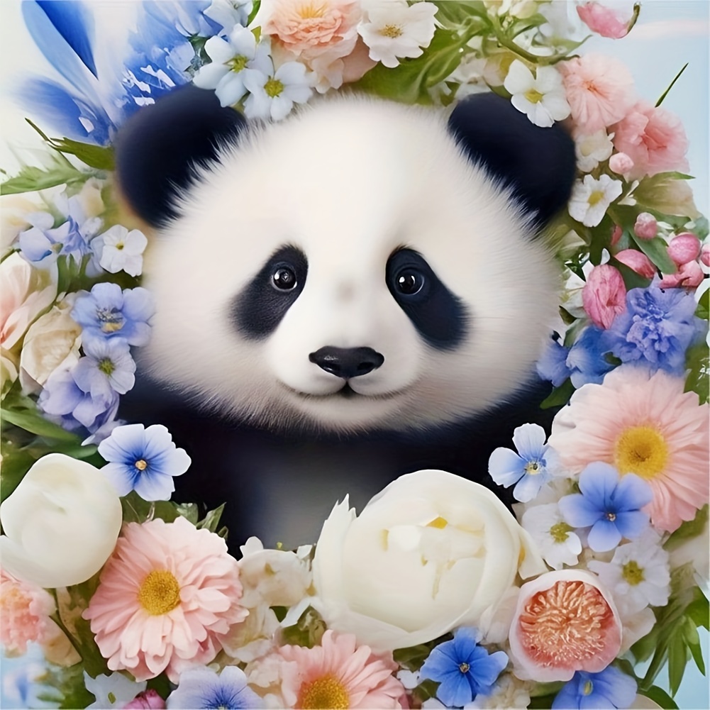 5D Diy Dimond Painting Giant Pandas And Flowers Diamond Art