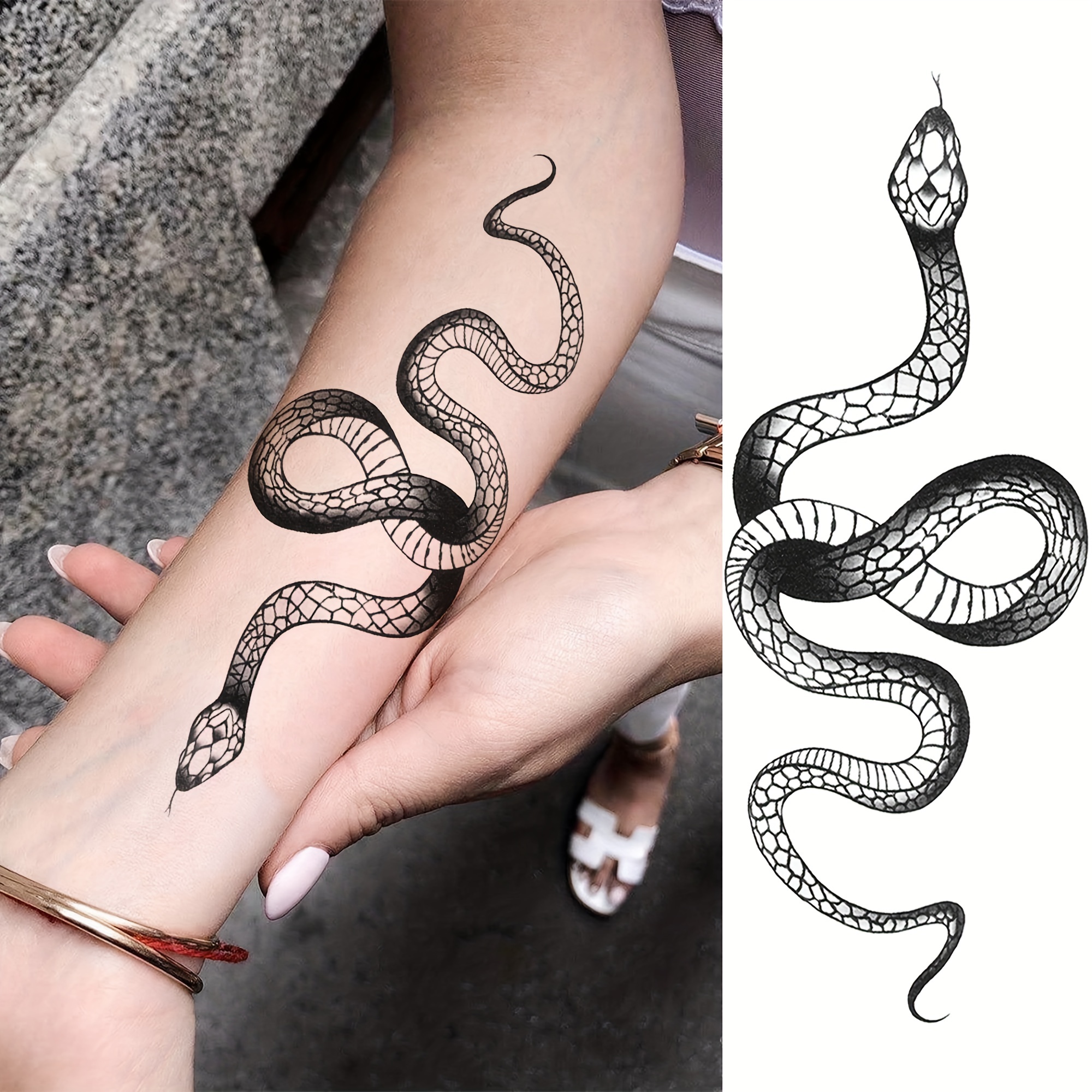 8 Fogli Tatuaggi Temporanei Neri Realistici Boemia Serpente - Temu Italy