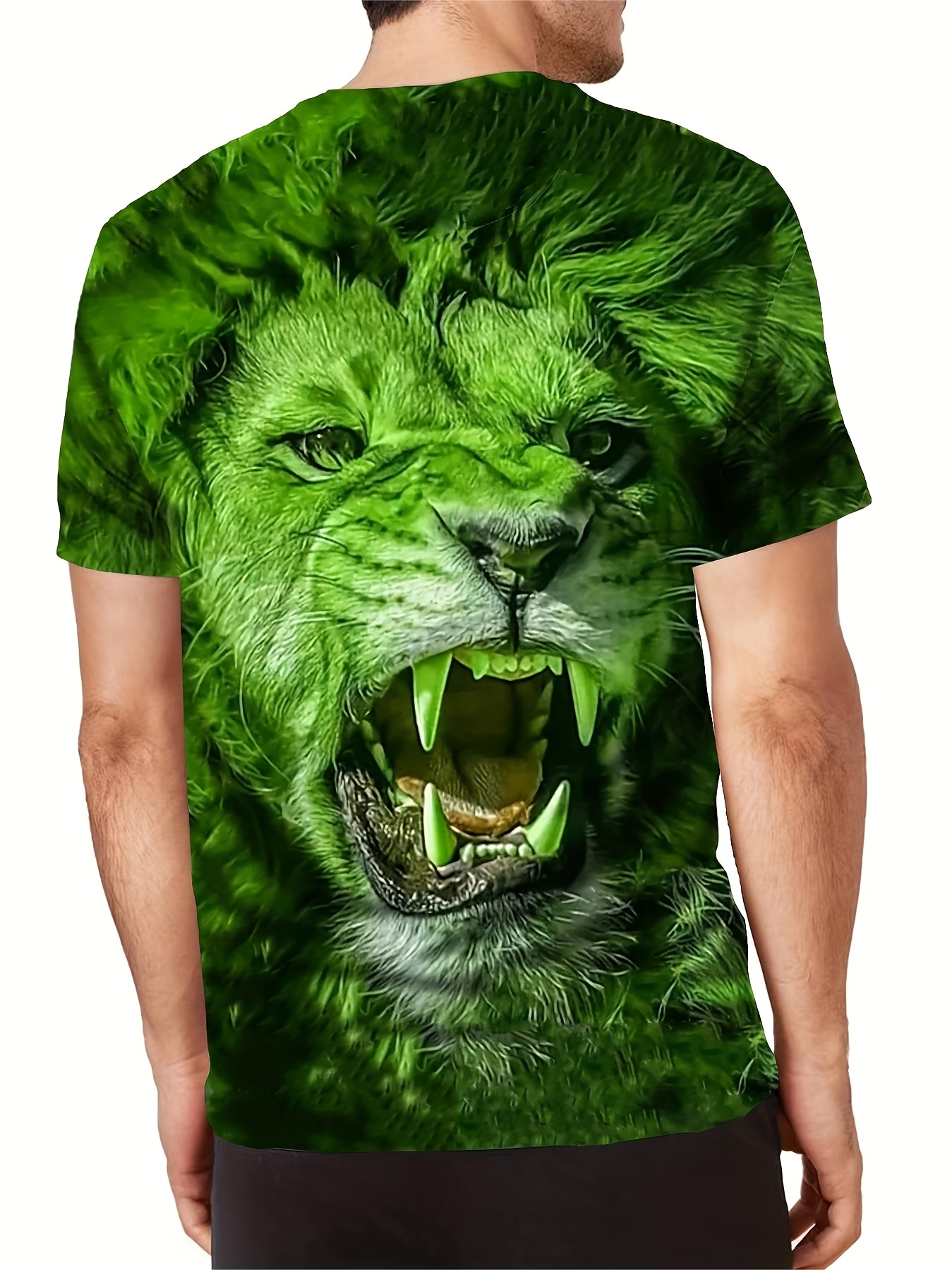 Temu 3D Tiger Print, Men's Graphic Design Crew Neck Novel T-Shirt, Casual Comfy Tees Tshirts for Summer, Men's Clothing Tops for Daily Vacation Resorts