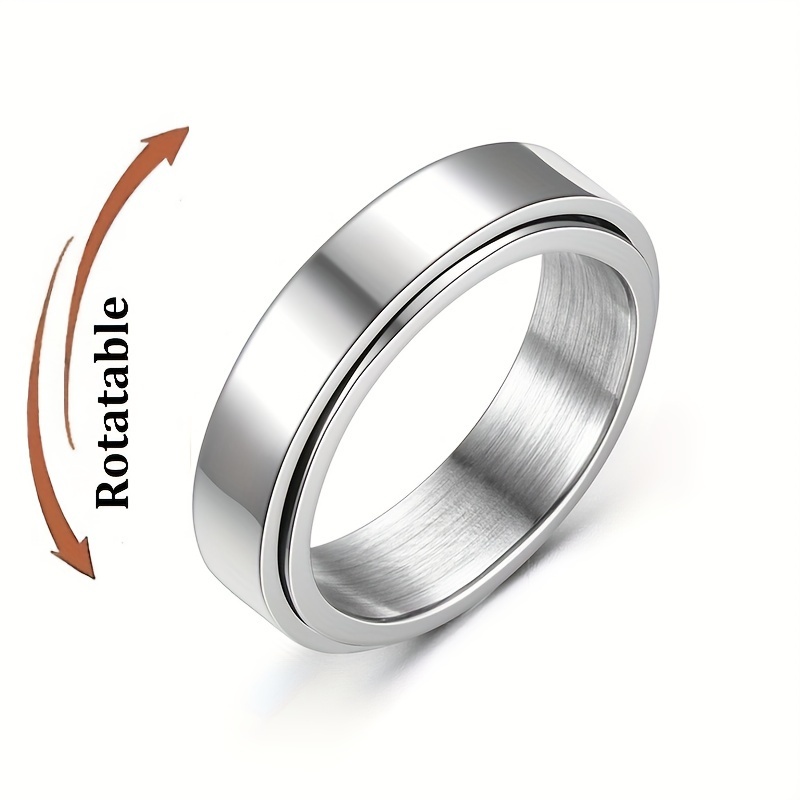 Stainless Steel Rotatable Anxiety Ring for Stress Relief Silver