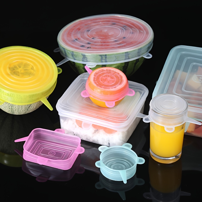 6pcs Silicone Stretch Lids, Food Grade Reusable Airtight Food Storage  Covers, Fresh-Keeping Lids For Containers Cups Cans Plates