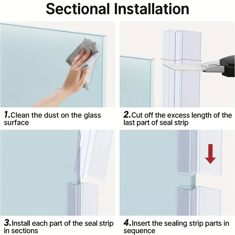 2/4/6/12pcs Shower Door Side Seal Strip, Frameless Glass Shower Door Seal  Strip, 5 Section Segmented Installation, Suitable For 3/8 Inch Glass