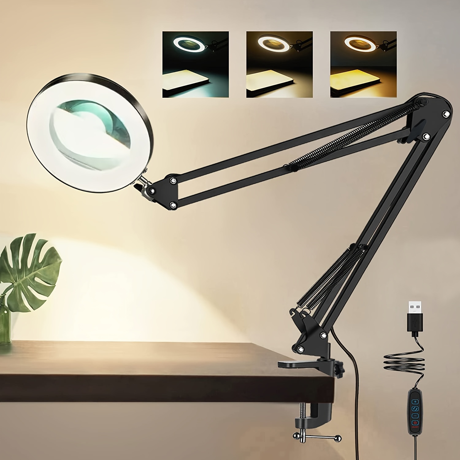 Lupa con luz, lupa negra con luz LED, lámpara de escritorio con luz LED y  brazo flexible