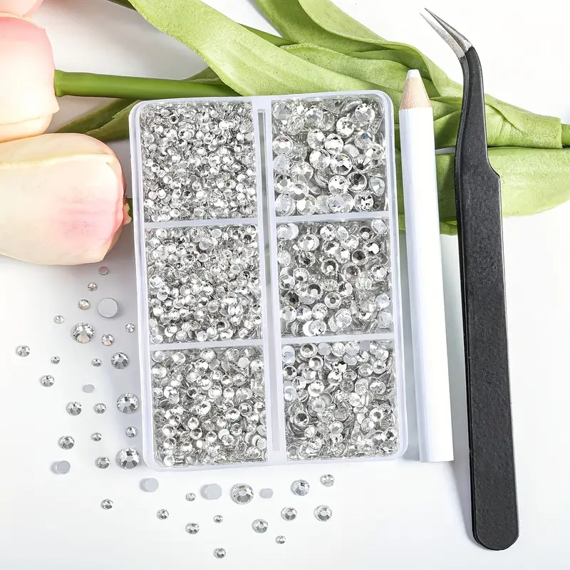 Clear Rhinestones For Crafts 6 Sizes With Picking Tweezers - Temu