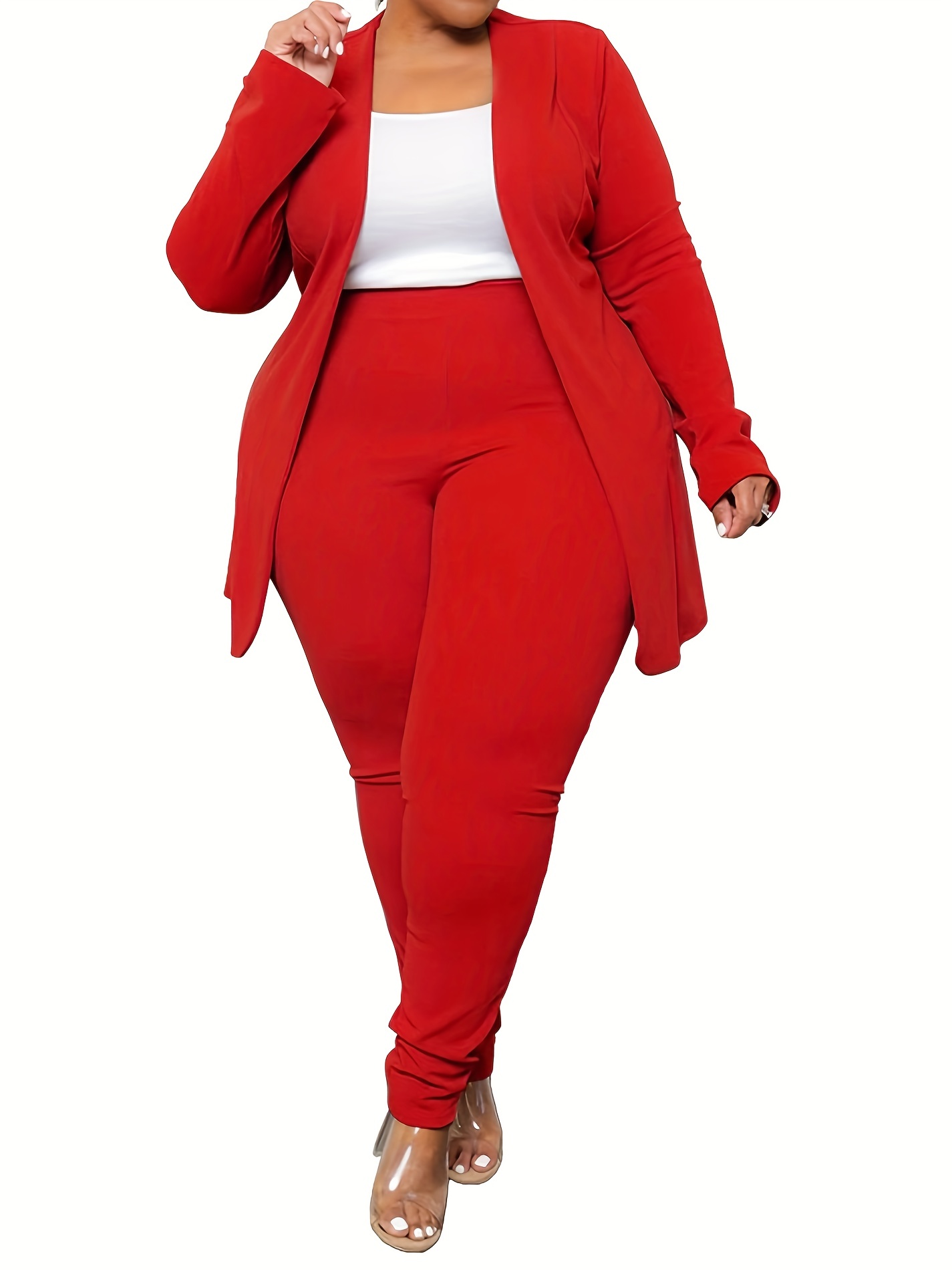 Plus Size Casual Outfits Set Women's Plus Solid Long Sleeve - Temu Canada
