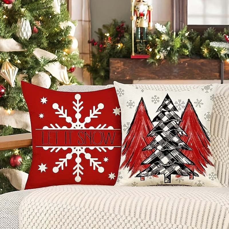 Linen Blend Christmas Pillow Covers 18x18 Christmas Decorations Buffalo  Plaid Christmas Tree Joy Snow Merry Christmas Pillows Winter Holiday Throw  Pillows Christmas Farmhouse Decor For Couch - Temu