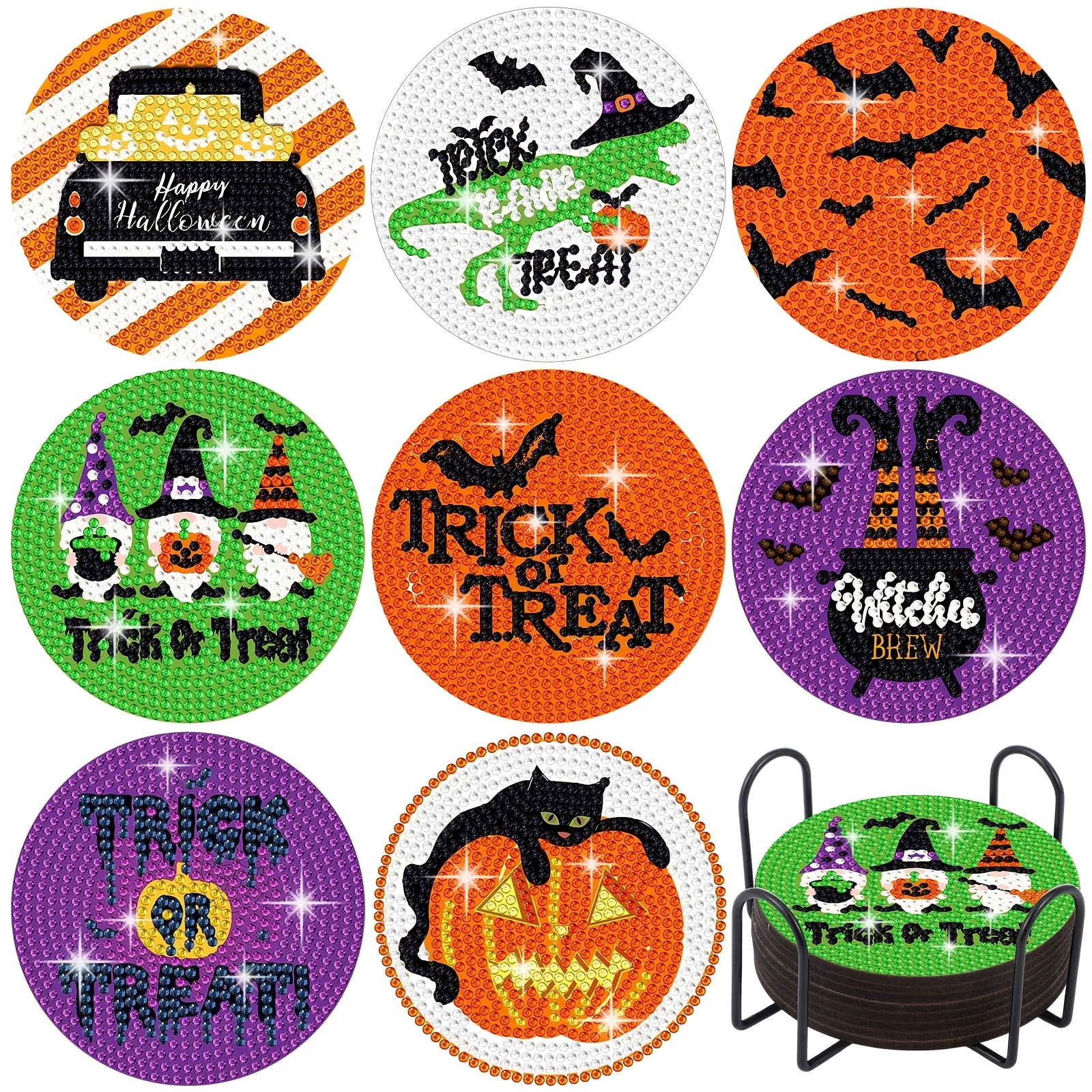 Halloween Diamond Painting Coasters Kits Diy Gnome Pumpkin - Temu