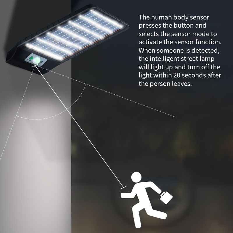 1 Lampadaire Solaire LED, Lampe D'extérieur Solaire, Projecteur Étanche  IP66 Avec Capteur De Mouvement, Lampadaire Solaire À Chargement Double Face  Avec Télécommande, Trois Modes D'éclairage, Lampe Murale À Économie  D'énergie, Adaptée Au