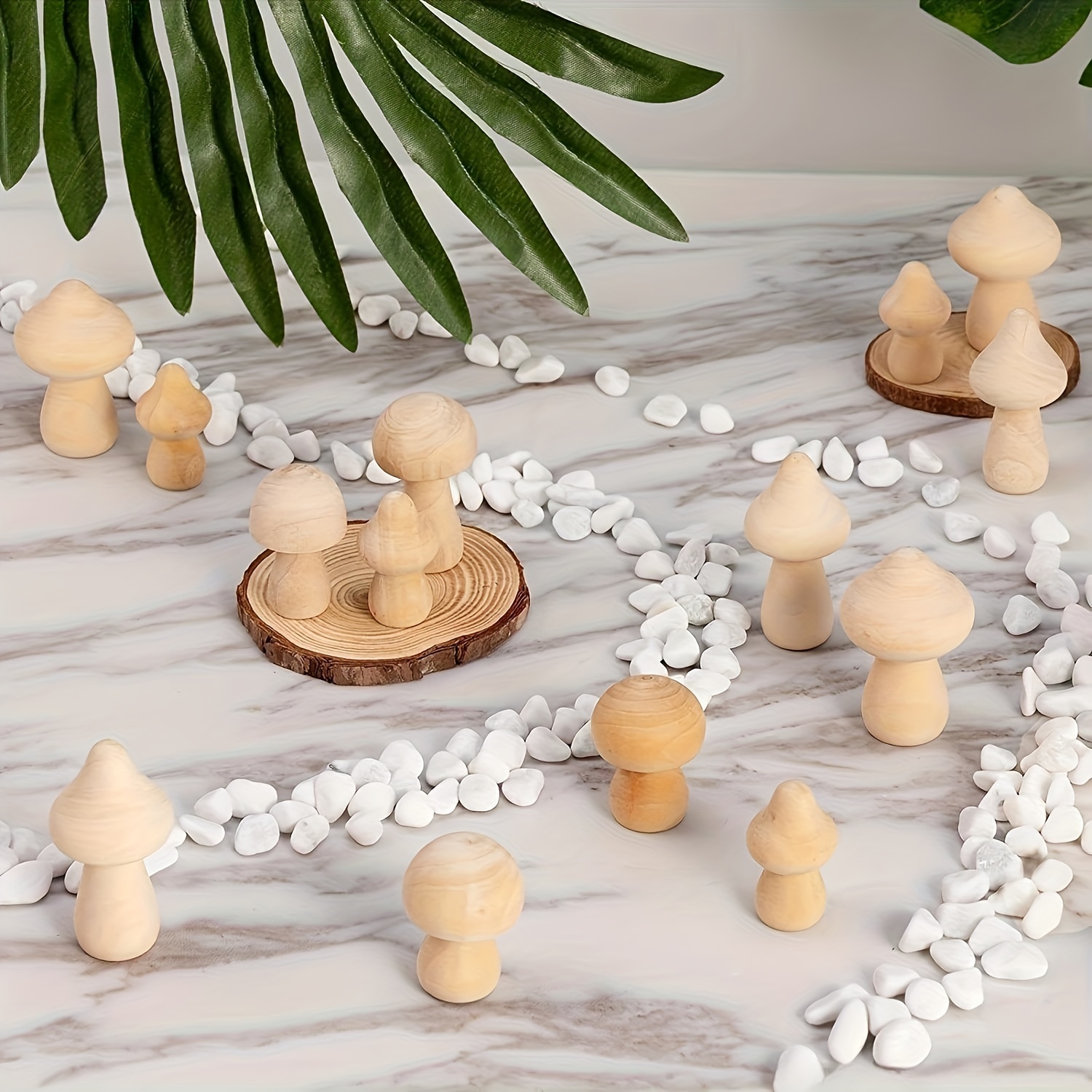 21pcs Wooden Mushroom to Crafts, 7 Different Sizes Natural Wood Mushrooms for Paint, Unfinished Unpainted Wooden Mushrooms Figures Decor for Arts & CR