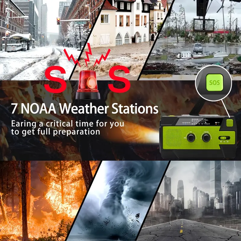 emergency crank weather radio 4000mah solar hand crank portable am fm weather radio with 1w 3 mode flashlight motion sensor reading lamp cell phone charger sos for home and emergency green details 2