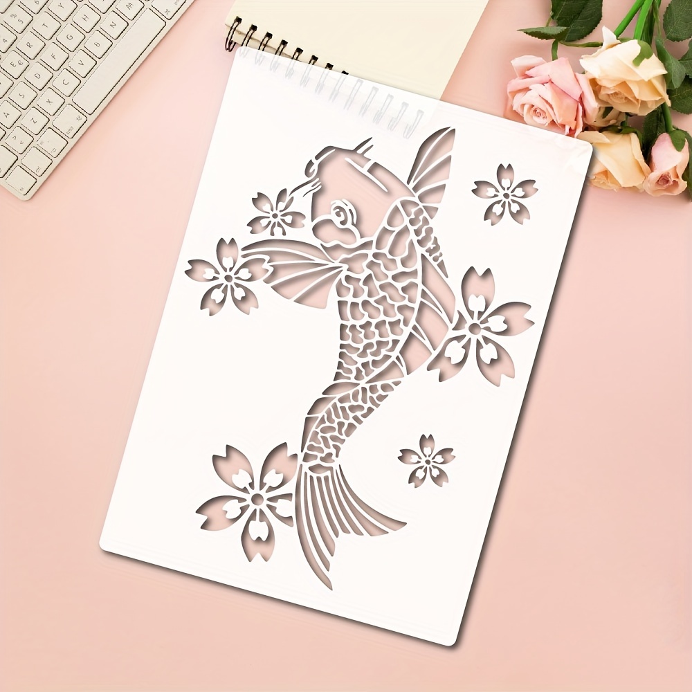 Koi Drawing Painting Stencils Templates Plastic Koi Fish Stencils  Decoration Square Carp Stencils for Painting on Wood Floor Wall and Fabric  