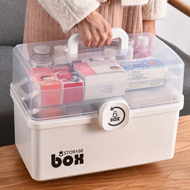Large Capacity 3 Layer Folding Medicine Bins First Aid Kit Commonly Used Medicine  Storage Box Family Emergency Pill Organizer