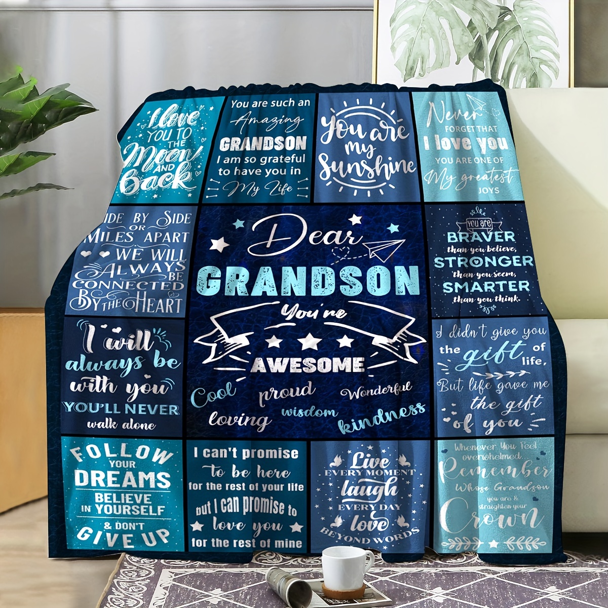 

1pc Pattern Printed Blanket With A Letter To Grandson, Contemporary Style Blanket, Soft And Cozy Blanket, Travel Sofa Bed, Office Home Decoration, Birthday Gift Blanket, All Seasons Available