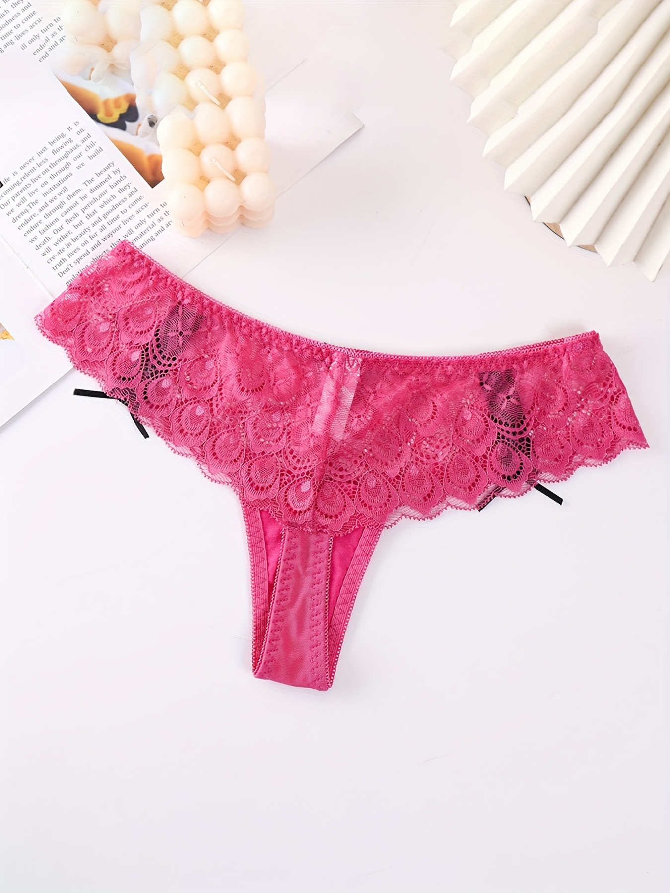 Buy Shyle Fluorescent Pink Scalloped Thong Panty - Panties for