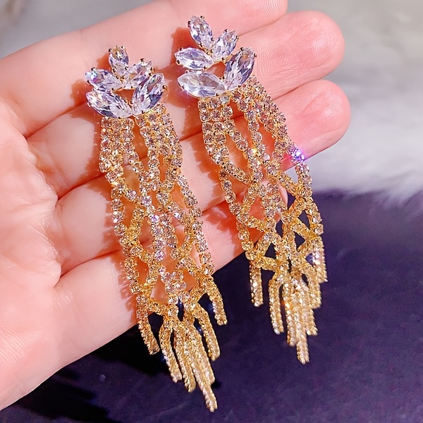 10 pairs lot shiny zircon decor dangle earrings simple luxury style zinc alloy jewelry gift for friends details 10
