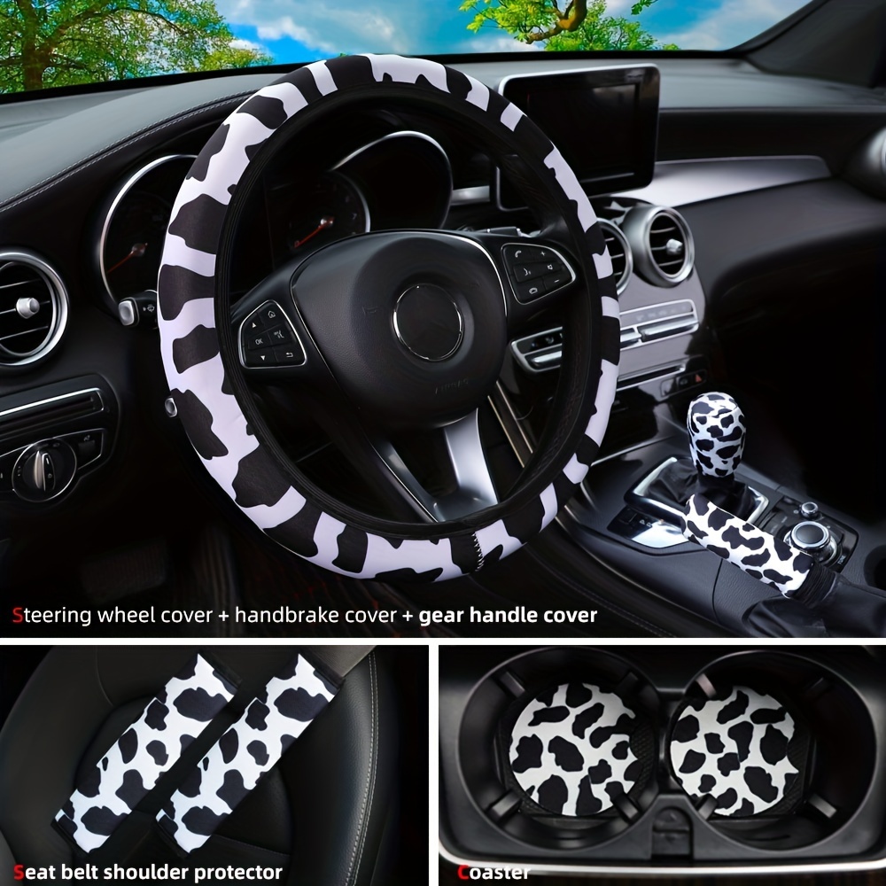 7PCS Set car Interior Aesthetic Accessories, Fluffy 15 inch Steering Wheel  Cover, armrest pad, seat Belt Cover,Gear Shift Cover, Fit Girly car